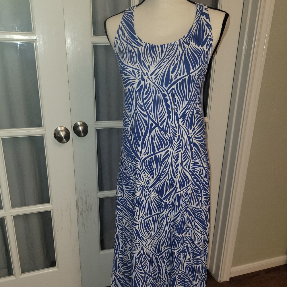Tropical Blue and White Maxi Dress